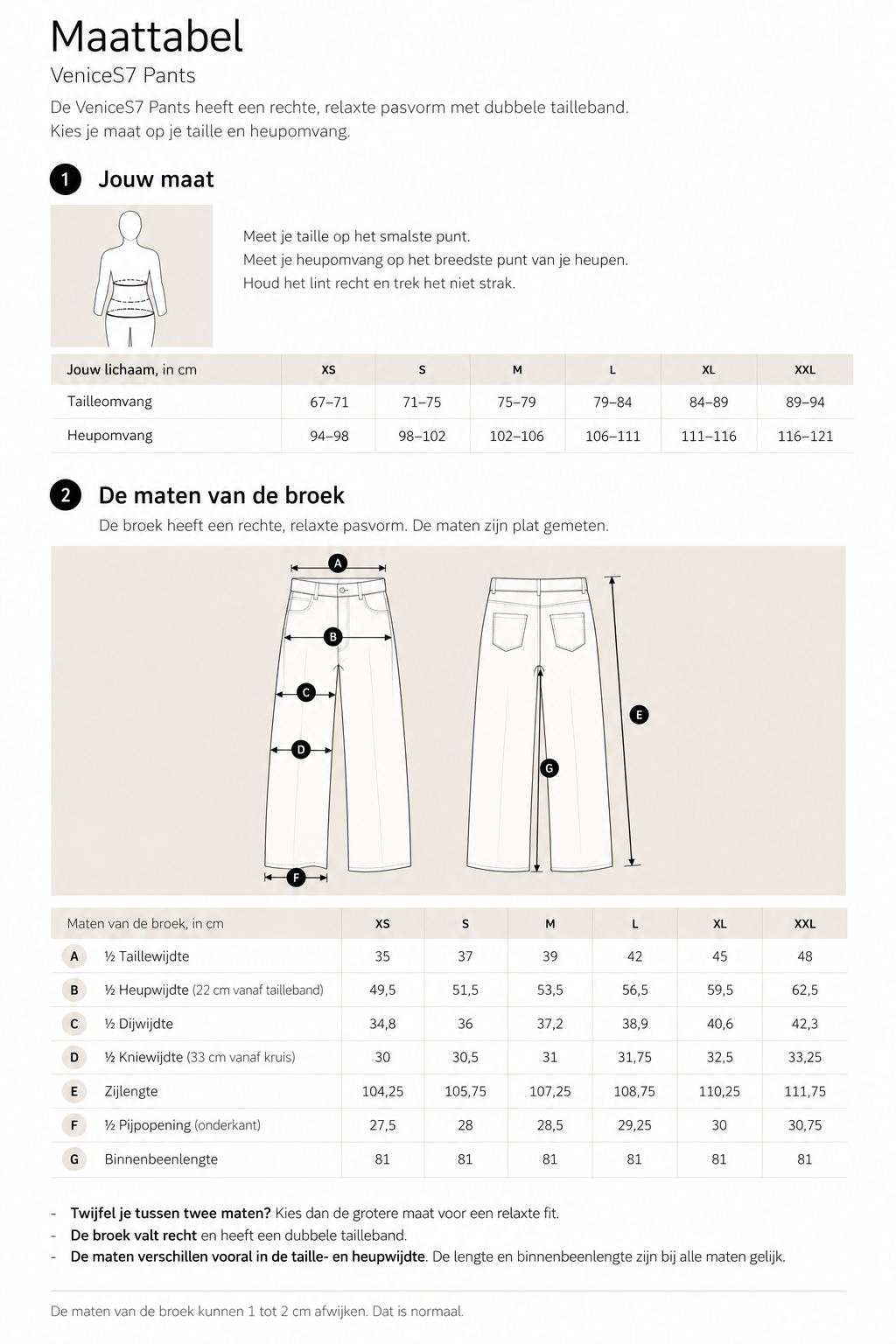 Maattabel VeniceW6 Trousers | Black